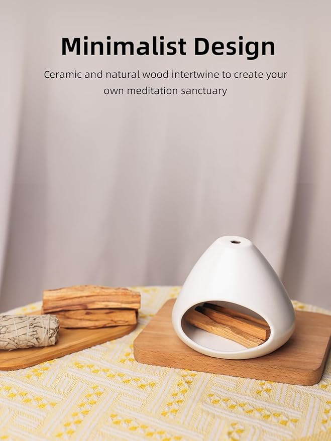 Palo Santo Holder, Modern Incense Burner, Ceramic Smudge Bowl for Yoga, Meditation and Energy Cleansing, Meditation Zen Decor for Home Office (White)
