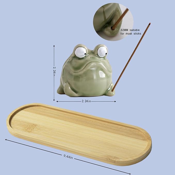 Incense Burner with Tray Ceramic Frog Incense Hloder Mini Funny Animal Statue Home Stick Incense Burner