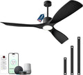 Ceiling Fans with Lights, Ceiling Fans with Lights and Remote Control, 52 inch Black Modern Smart Ceiling Fan with Light, Outdoor Ceiling Fans for Patios 3 Blade Bedroom Living Room（Black）