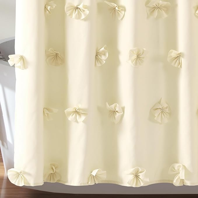 Lush Decor Riley Shower Curtain, 72" W x 72" L, Buttercream - Bathroom Curtain - Coquette Decor - Bow Shower Curtains - Cottage Core - Fabric Shower Curtains