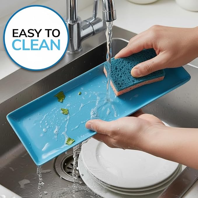 US Acrylic Coastal Plastic Serving Trays (Set of 4) 15” x 5” | Narrow Unbreakable Reusable Rectangular Party Platters | Serve Appetizers, Fruit, Veggies, & Desserts | BPA-Free & Made in USA