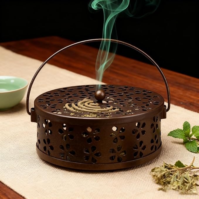 2PCS Corolful Mosquito Coil Holder，Portable Outdoor Incense Holder，Antique Style Lamp Metal Incense