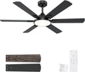 52 Inch Ceiling Fans with Lights, 6 Wooden Blades, Black | Remote Control, Reversible Quiet DC Motor, 6-Speed, 3CCT Dimmable LED, Timer for Living Room, Bedroom, Office