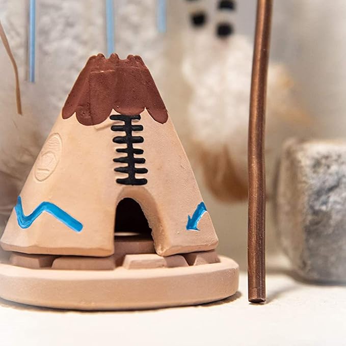 Incienso de Santa Fe - Teepee Natural Wood Incense Burner, Includes 20 Piñon Incense Bricks - Made in The USA