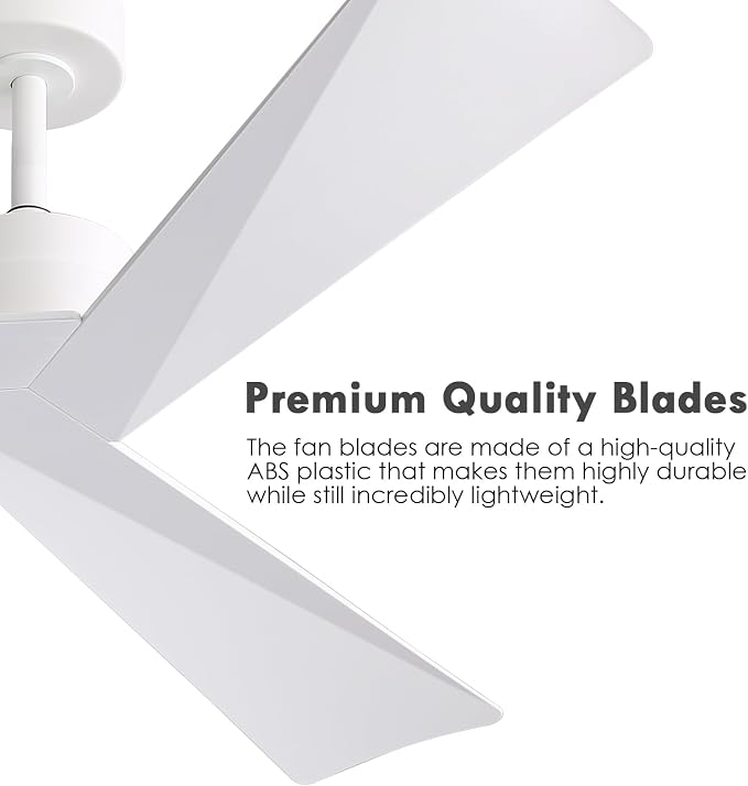 WINGBO 52" DC Ceiling Fan without Lights, White Ceiling Fan with Remote, 3 ABS Plastic Blades, 6 Speed Reversible DC Motor, Ceiling Fans No Light for Kitchen Bedroom Living Room