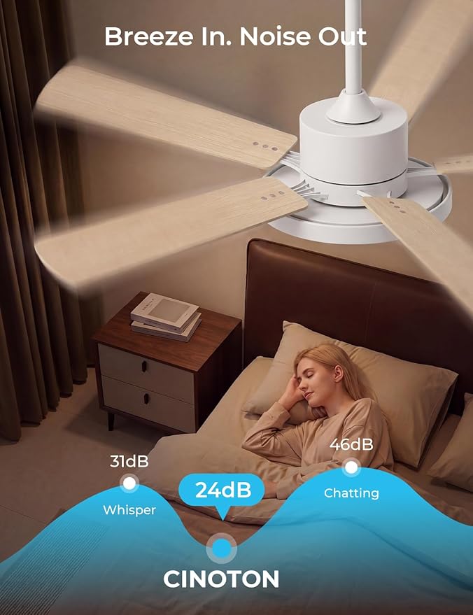 CINOTON Smart Ceiling Fan with Lights, 52'' RGBCW Ceiling Fan with Lights and Remote App Voice Control, Reversible DC Motor, 2600lm LED, 6 Speeds & 2 Fan Mode, Quiet Fan for Bedroom, Living Room White