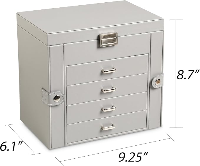 Frebeauty 5-Layer Jewelry Box for Women,Jewelry Organizer with 4 Drawers | Faux Leather,Built-in Mirror,Spacious Jewelry Storage,16 Necklace Hooks,Organizing by Category for Rings Earrings Bracelet