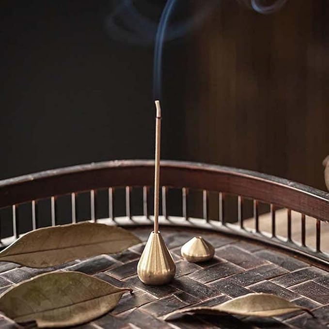 3Pcs Gold Mini Brass Incense Holder, Incense Cone Holder, Portable Coil Incense Holder, Incense Stick Holder for Home Office Teahouse, Water Drop Shape