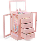 Emfogo Jewelry Box for Girls, Musical Jewelry Box with Spinning Dancer Gifts for Little Girls Christmas New Year Birthday Children's Day, 5 Layer Large Wooden Kids Music Jewelry Organizer Box(Pink)