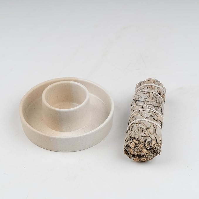 Sage Holder, Sage Burner, Smudge Bowl, Palo Santo Holder, Incense Holder, Incense Holder Bundle, Sage Holder for White Sage Bundle and Palo Santo (Sage Not Included) (White)