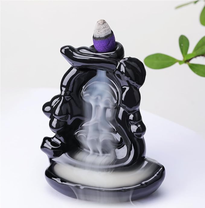 Waterfall Backflow Incense Burner Ceramic Incense Holder Incense Cone Holder Fountain Aromatherapy Home Decor Office Gifts(Calabash)