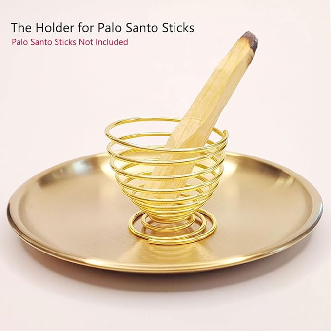 5in1 Incense Holder, Palo Santo Incense Burner, Sage Holder, Incense Burner for Incense Sticks Coil Cones,5.5 inches Ash Catcher for Meditation Yoga Room Home Decor (Brass)