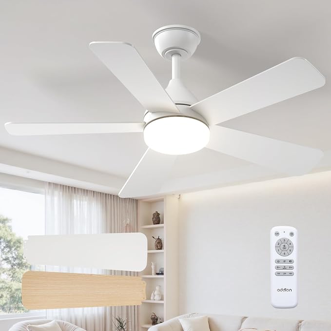 addlon Ceiling Fans with Lights, 42 inch White Ceiling fan with Light and Remote Control, Reversible, 3CCT, Dimmable, Noiseless, Small Ceiling Fan for Bedroom, Farmhouse, Indoor/Outdoor Use