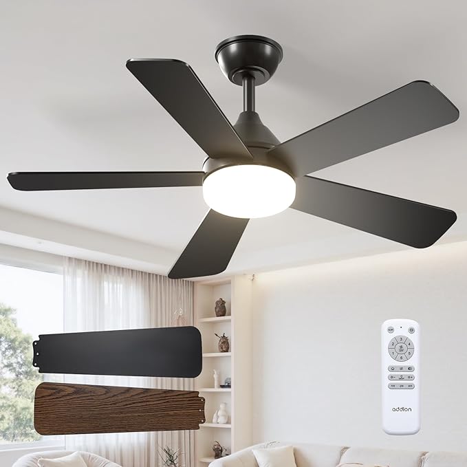 addlon Ceiling Fans with Lights, 42 inch Black Ceiling Fan with Light and Remote Control, Reversible, 3CCT, Dimmable, Noiseless, Small Ceiling Fan for Bedroom, Farmhouse, Indoor/Outdoor Use