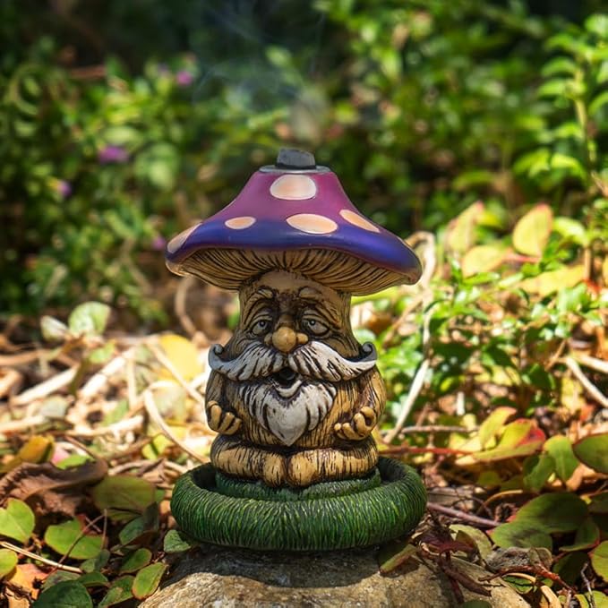 Pacific Giftware Mushroom Gnome Backflow Incense Burner – Relaxing Mushroom Gnome Handcrafted Decorative Piece for Home and Garden - Relaxation and Meditation