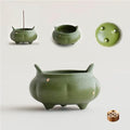 Hermit Life Incense Burner with 9 Holes Stick Holder, Lotus Bud or Tripod Ding Shape Design and Matte Ceramic Surface for Home Décor, Incense Stick Holder with Ash Catcher (Green Tripod Ding)