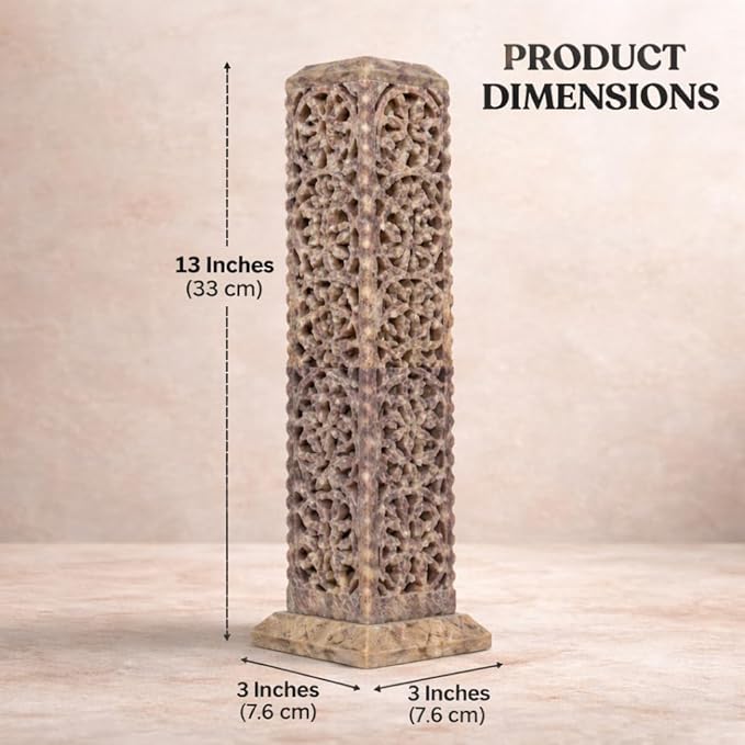 Handmade Stone Incense Stick Holder | Unique King Size Long Tower Burner | Camphore - Tealight - Dhoop Batti - Candles Holder for Yoga, Meditation and Home Decor. (Floral)