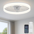 FSZDORJ 20'' Ceiling Fan with Light and Remote, Low Profile Ceiling Fan with Light, Dimmable Flush Mount Ceiling Fan Light, 6 Speeds Fan, App&Remote Control, Fandelier Quiet Fan for Bedroom F116 White