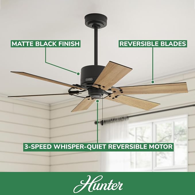 Hunter Gilrock, Indoor, Ceiling Fan, No Light, 52 inch, Matte Black