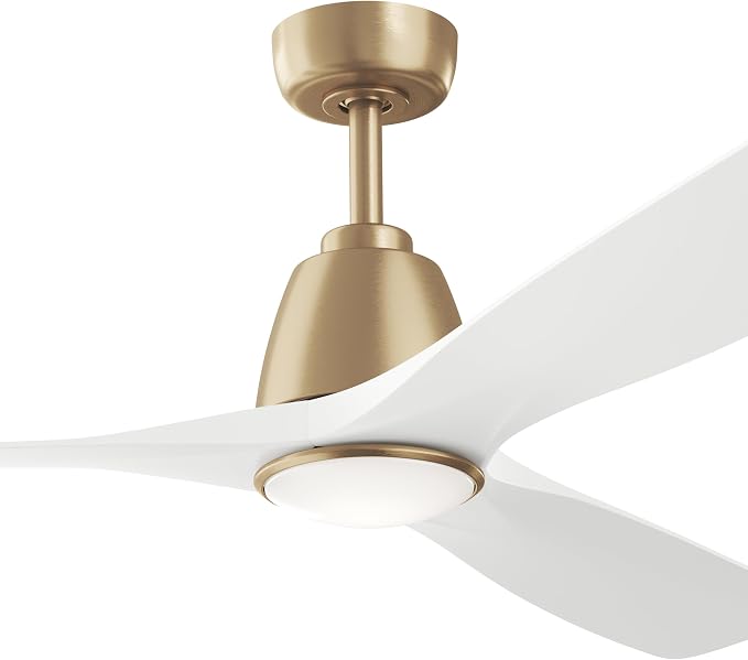 Kichler 54" Volos II 3 Blade Ceiling Fan in Champagne Bronze with Matte White Blades, Easy-to-Install AC Motor, Downrod, 300054-CPZ