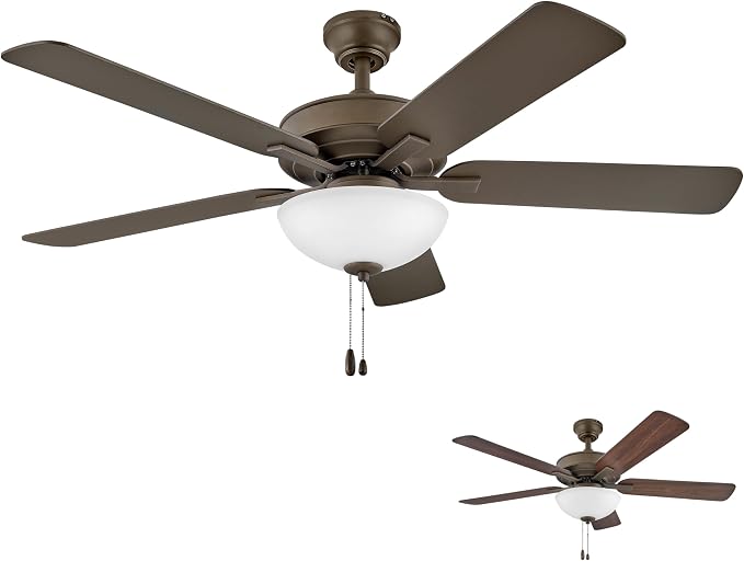 Hinkley Metro 52" LED Indoor Dual Mount Ceiling Fan with Light, Traditional Style, Reversible Wooden Fan Blades, Metallic Matte Bronze and Walnut, Remote Sold Separately