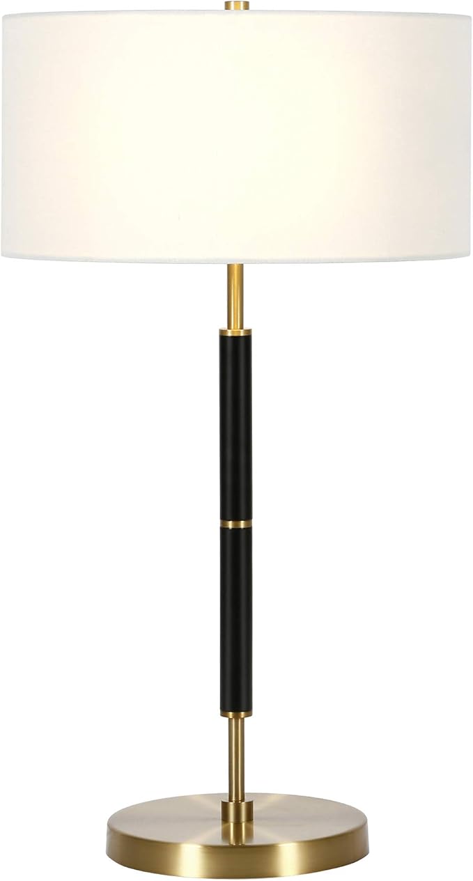 Henn&Hart 25" Tall 2-Light Table Lamp with Fabric Shade in Black/Brass/White, Lamp, Desk Lamp for Home or Office
