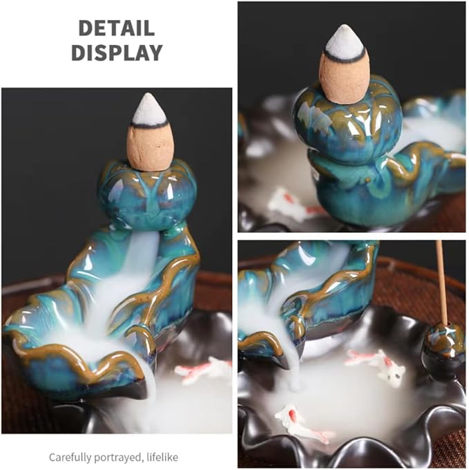 Waterfall Incense Holder Backflow Cone Ceramic Burner Handcrafted Porcelain Censer Incense Stick Stand Yoga Meditation and Home Decor