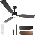 Ensenior 52 Inch Ceiling Fan with Light and Remote, Modern Black Ceiling Fans with 3 Reversible Wood Blades, Quiet DC Motor, 6-Speed, Memory Function, Farmhouse Ceiling Fan for Bedroom Living Room