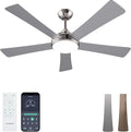 52 Inch Ceiling Fans with Lights and Remote/App Control - Nickel Ceiling Fan with Light, Quiet Reversible DC Motor, Dimmable Tri-Color LED, Modern Ceiling Fan for Bedroom/Patio, Indoor/Outdoor