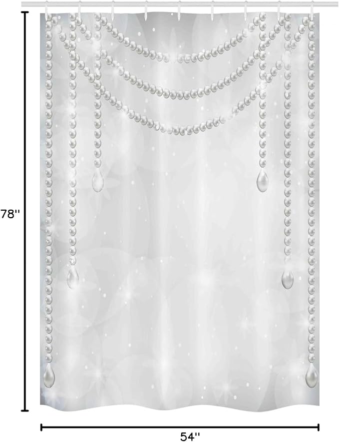 Ambesonne Pearls Stall Shower Curtain, Diamonds Stones and Pearls Hanging Necklace Bridal Wedding Theme Image, Fabric Bathroom Decor Set with Hooks, 54" W x 78" L, Ivory Grey