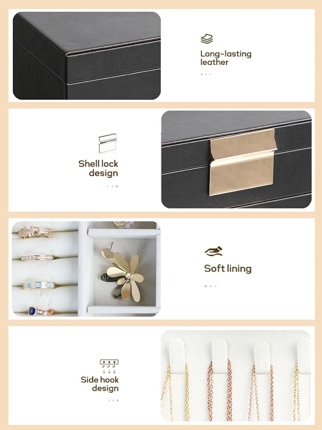 BOOVO Jewelry Boxes for Women, White and Black 6 Layer Large Jewelry Box for Necklace, Bracelet, Earrings, Rings Storage, Jewelry holder Organizer for Girls Gift (Black, 5 Layer)