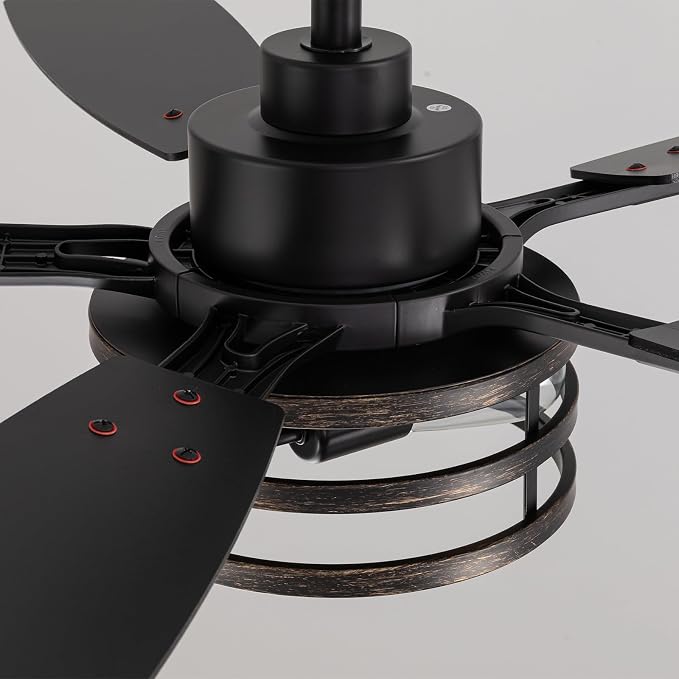 52-Inch Retro Black Downrod Curved Tube Ring-Style Iron Cage Ceiling Fan with Light Industrial Energy-Saving Quiet Strong Airflow for Living Room Bedroom