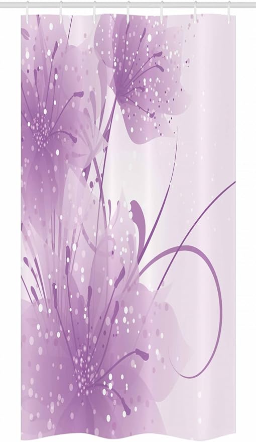 Ambesonne Modern Stall Shower Curtain, Abstract Art Style Illustration of Swirling Ornaments and Irregular Dots, Fabric Bathroom Decor Set with Hooks, 36" W x 72" L, Pale Purple and White