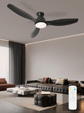 52" Ceiling Fan with Light and Remote, Flush Mount Ceiling Fan with 3 Blades, Low Profile Fan, 6 Speed, Queit DC Motor, Black Fan for Bedroom/Indoor/Outdoor/Living Room