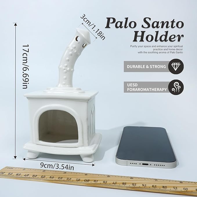MOUGIGI Handmade White Ceramic Fireplace Palo Santo Holder &Sage/Cone Incense Dish for Energy Cleansing Zen Meditation Altar Decor for Yoga Spa | Mindfulness Aromatherapy Gift for Women Anxiety Relief