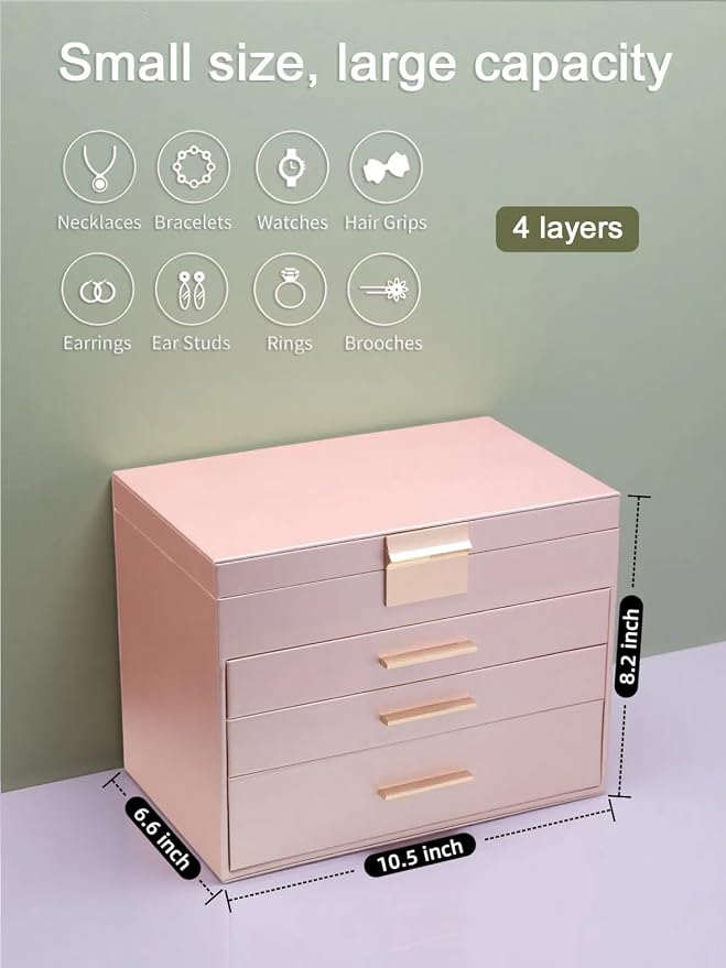 BOOVO Jewelry Boxes for Women, White and Black 6 Layer Large Jewelry Box for Necklace, Bracelet, Earrings, Rings Storage, Jewelry holder Organizer for Girls Gift (Rose Gold, 5 Layer)