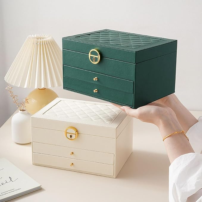 GUOER Jewelry Box for Women Girls, 3 Layers Large Jewelry Organizer (Apricot)