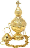 Needzo Brass Hanging Incense Burner with Chain, High Polished Censer, 8 4/5 Inches