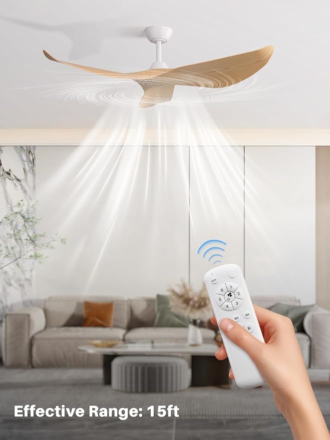 Sofucor 52 Inch Ceiling Fan No Light, Modern Ceiling Fan with Remote Control, Quiet Reversible DC Motor, 6-Speed Noiseless Indoor Ceiling Fan for Bedroom Living Room Covered Patio Porch
