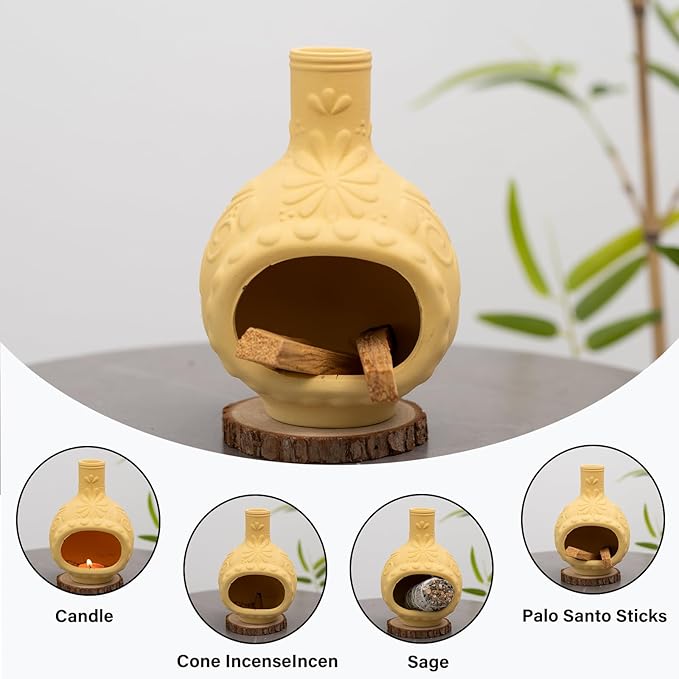 MOUGIGI Handmade Ceramic Palo Santo Burner&Incense Holder-Mini Chimenea Dish for Sage Sticks,Copal,and Meditation Decor-Natural Clay Smudge Pot with Aromatic Design,Anxiety Relief Gifts for Women