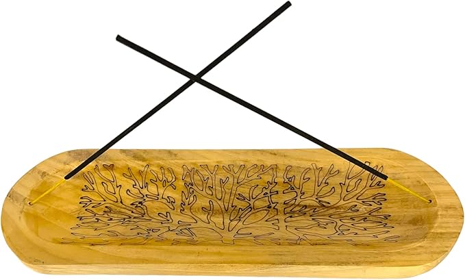 Govinda - Incense Burner Stick Holder Ash Catcher Wooden Handmade Modern Gift Wood Home Decor Size 12 X 4 Inches, (Tree)