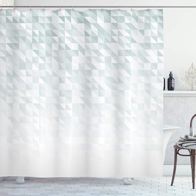 Ambesonne Geometric Shower Curtain, Faded Cubes Triangles Abstract Mosaic with Digital Effects Gradient Colors, Cloth Fabric Bathroom Decor Set with Hooks, 69" W x 84" L, Sage White
