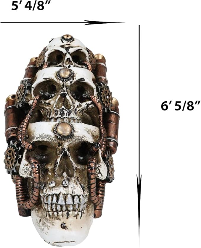 Ebros Gift Steampunk Geared Clockwork Pipework Trio Morphing Skulls Smoke Waterfall Backflow Incense Cone Tower Holder Burner Gothic Statue Home Fragrance Accessory Accent Figurine