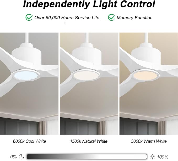 OFANTOP 52 Inch White Modern Smart Ceiling Fan with Light and Remote | High CFM Quiet DC Motor, 3-Color Dimmable Ceiling Fan Light, Reversible Motor, Timer, for Bedroom Living Room Dining Room