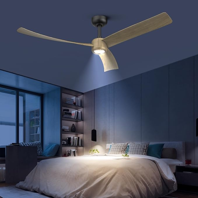 TALOYA 52 Inch Ceiling Fans with Lights Led Remote Control Flush Mount Low Profile for Living Room Bedroom Outdoor Patio,DC Motor,Reversible,Dimmable,Buzzer ON/Off,3 Blades,Black Walnut