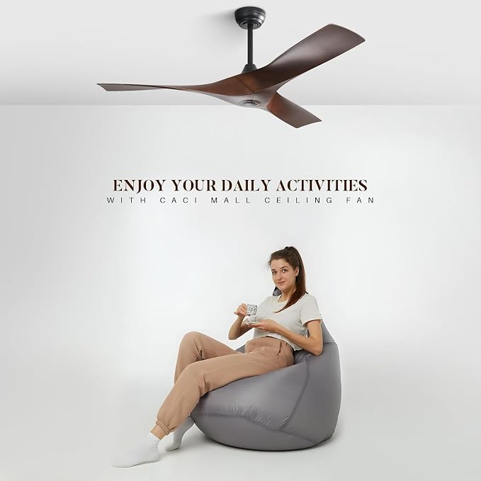 CACI Mall 52 Inch Propeller Ceiling Fan No Light, Remote Control, 6 Speeds Noiseless DC Motor, 3 ABS Blades, Indoor Outdoor Ceiling Fans for Living Room, Bedroom, Patio