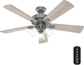 Hunter Fan Company 51857 Crestfield Ceiling-Fans, Matte Silver, AAA | with LED Lights and Remote Control, Standard Mount, For Bedroom, Living Room, Kitchen, 3 inch Downrod, 51857