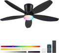 Surtime Flush Mount RGB Ceiling Fans with Lights-48 Low Profile Ceiling Fan with Light and Remote/APP Control,DC Reversible,LED Dimmable Blakc Ceiling Fans for Bedroom,Indoor/Outdoor Patio Use