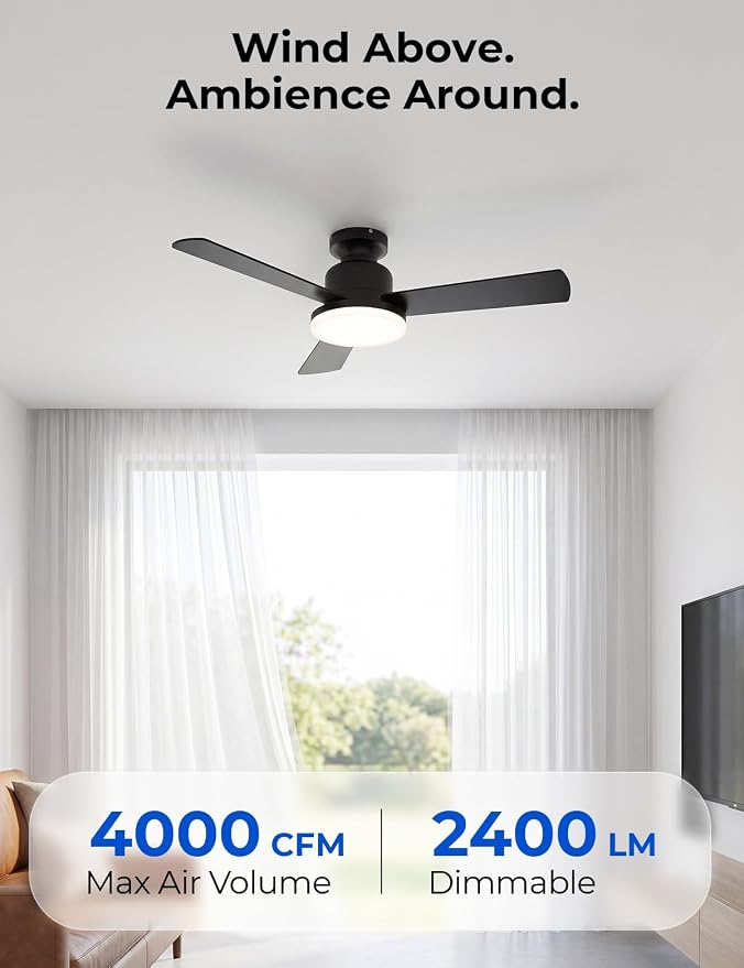 CINOTON Smart Ceiling Fan with Lights, 42'' RGBCW Low Profile Ceiling Fan with Lights and Remote, App/Voice Control, Reversible DC Motor, 2400lm Dimmable, 6 Speeds, Quiet Fan for Bedroom, Living Room