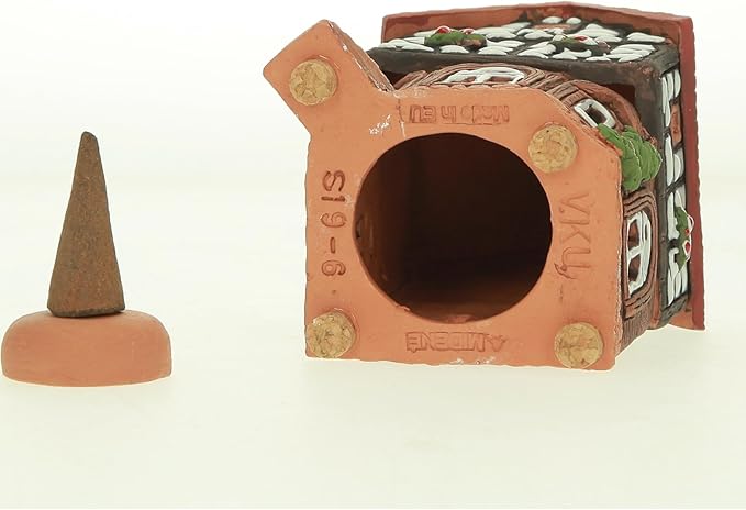 Ceramic Houses and Villages Collection - Handmade Collectible Miniature of Historic House in Lauterbach Germany - Cone Incense Holder, Winter Edition Incense Burner S19-6